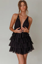 Auguste Tiered Frill Mini Dress Black
