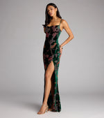 Melanie Floral Velvet Lace-Up Formal Dress