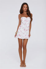 Flora Glow Strapless Mini Dress White