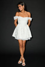 Kalara White Jacquard Off-the-Shoulder Mini Dress