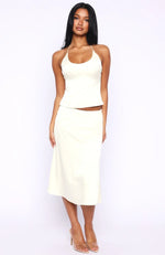 Palm Breeze Midi Skirt Cream
