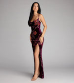 Melanie Floral Velvet Lace-Up Formal Dress