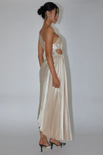 Brooklynn One-Shoulder Accordion Pleat Dress Champagne