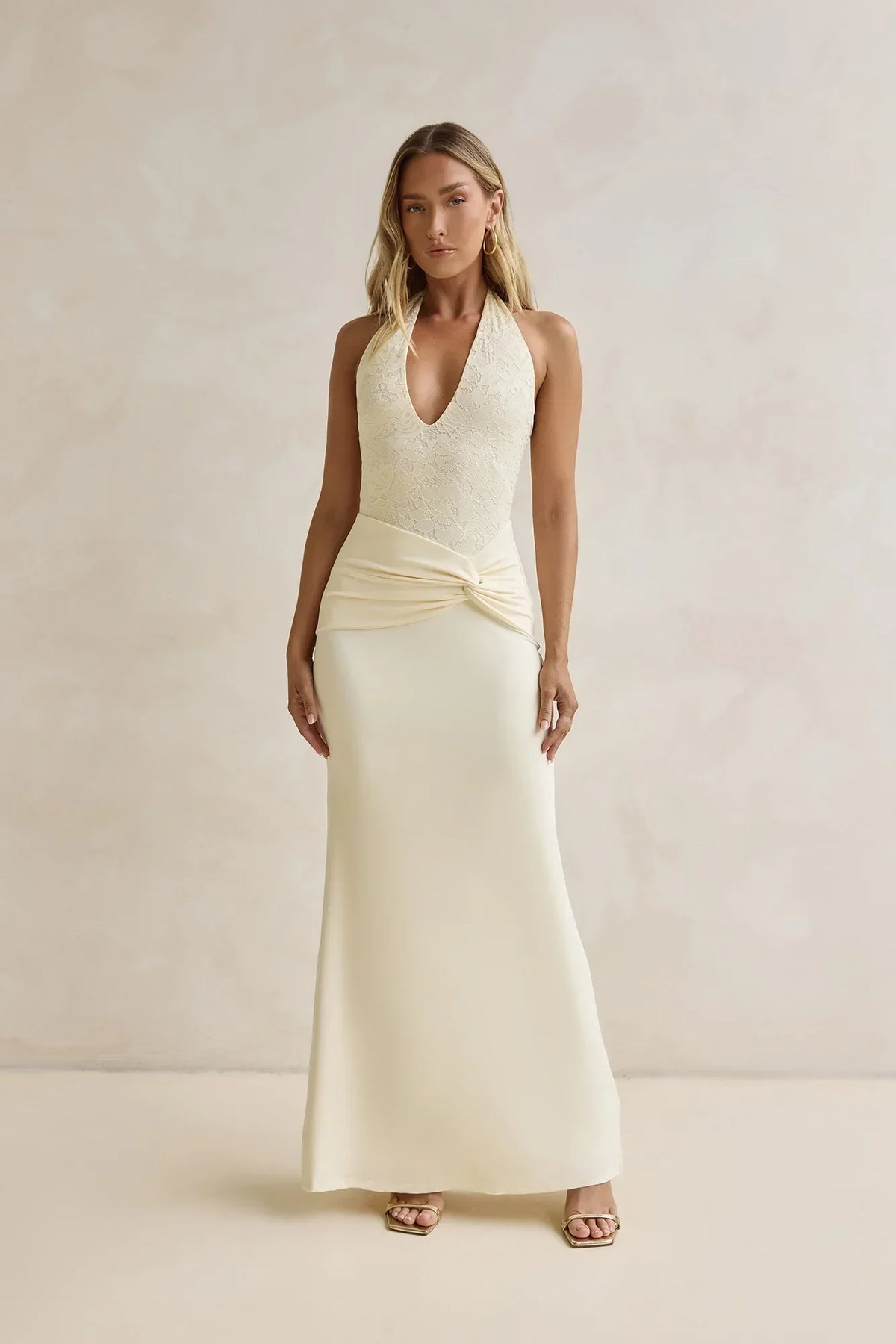 Seaside Glow Halter Maxi Dress Yellow