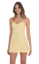 Lace Floral Babydoll Dress in Yellow
