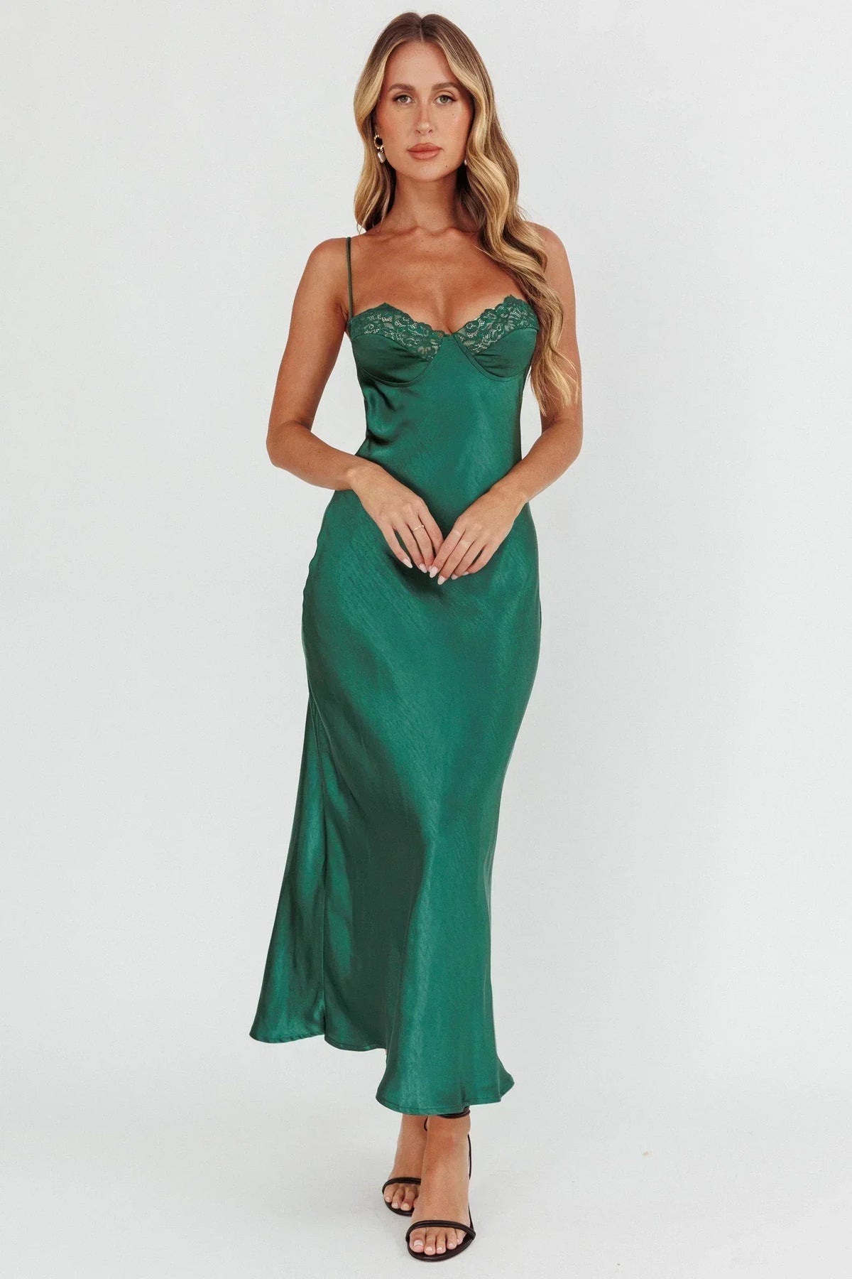 Inhibitions Lace Bust Midi Dress Forest Green