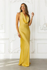 Nightfall Noir Halter Satin Maxi Dress