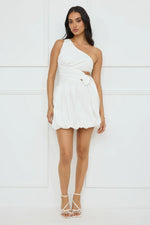 Starlit Whisper One Shoulder Bubble Mini Dress White