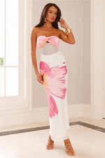 Pinch Of Color Strapless Mesh Maxi Dress White
