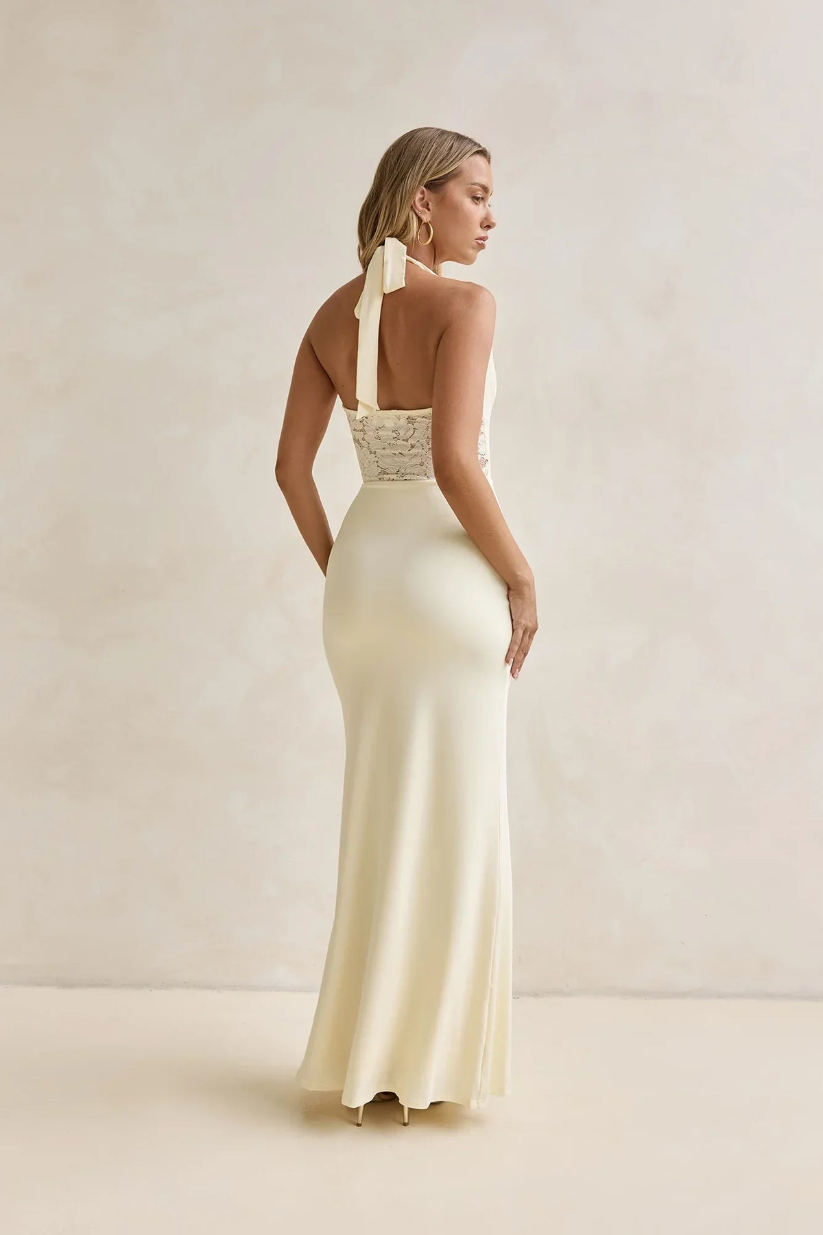 Seaside Glow Halter Maxi Dress Yellow