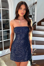 Arletta Strapless Sequin Mini Dress - Navy
