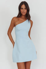 Lingering Love One-Shoulder Twist Mini Dress Blue