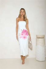 Floral Sparkle Strapless Midi Dress White