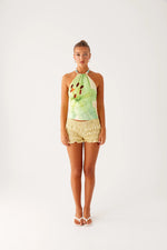 Dalila Beaded Tie Back Top - Yellow Floral
