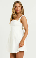 Ida Mini Dress - Wide Strap Straight NeckBow Back Dress In White