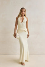 Seaside Glow Halter Maxi Dress Yellow