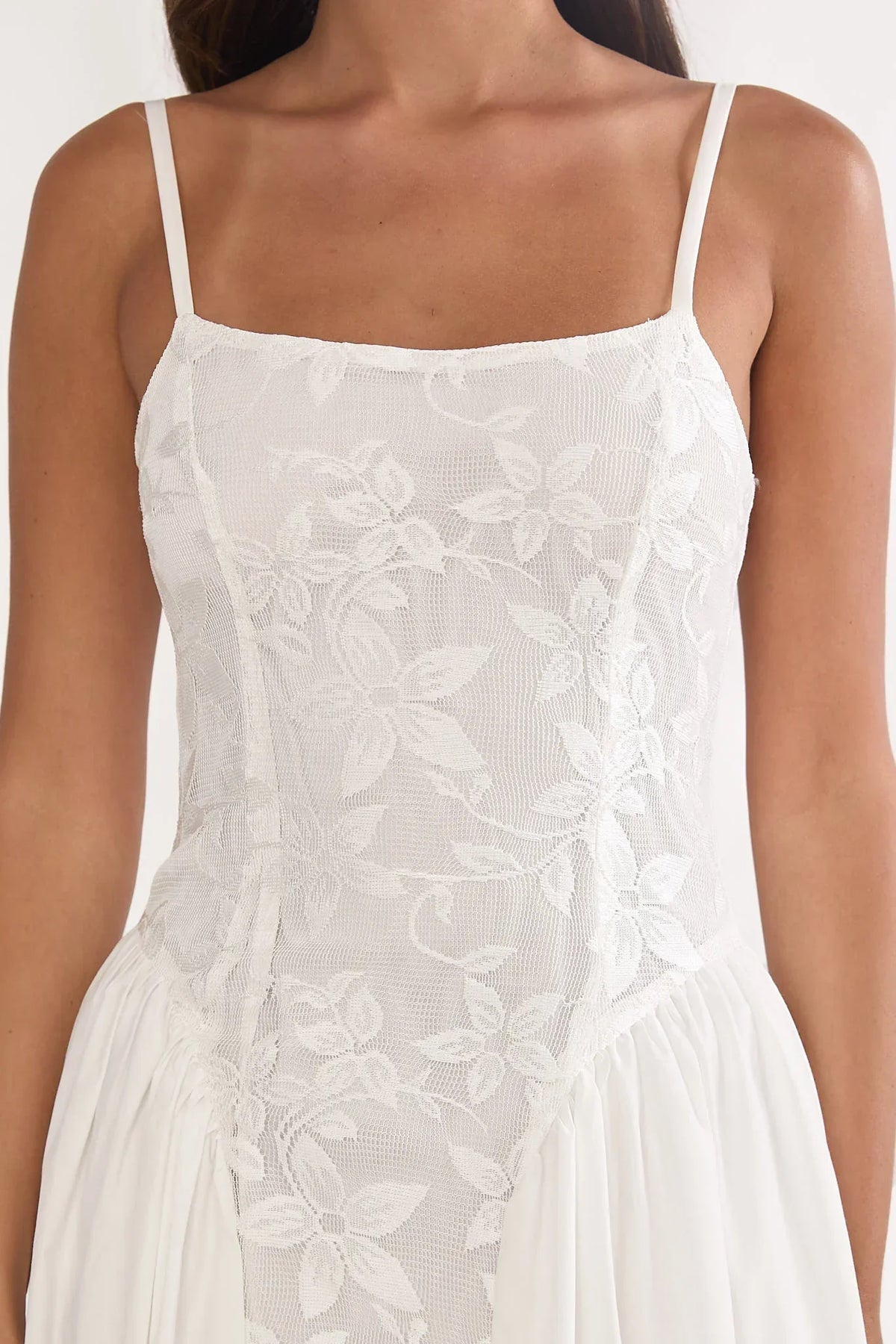 Seluna Gathered Waist Maxi Dress Embroidered Cream