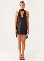Alicia Satin Halter Mini Dress - Black