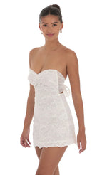 Embroidered Floral Strapless Dress in White