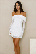 Secret Smile Lace Off Shoulder Mini Dress White