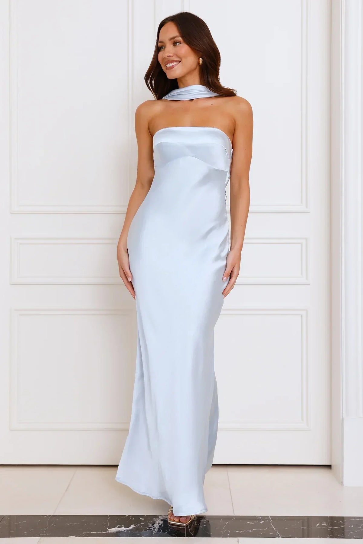 Precious Pearl Satin Maxi Dress