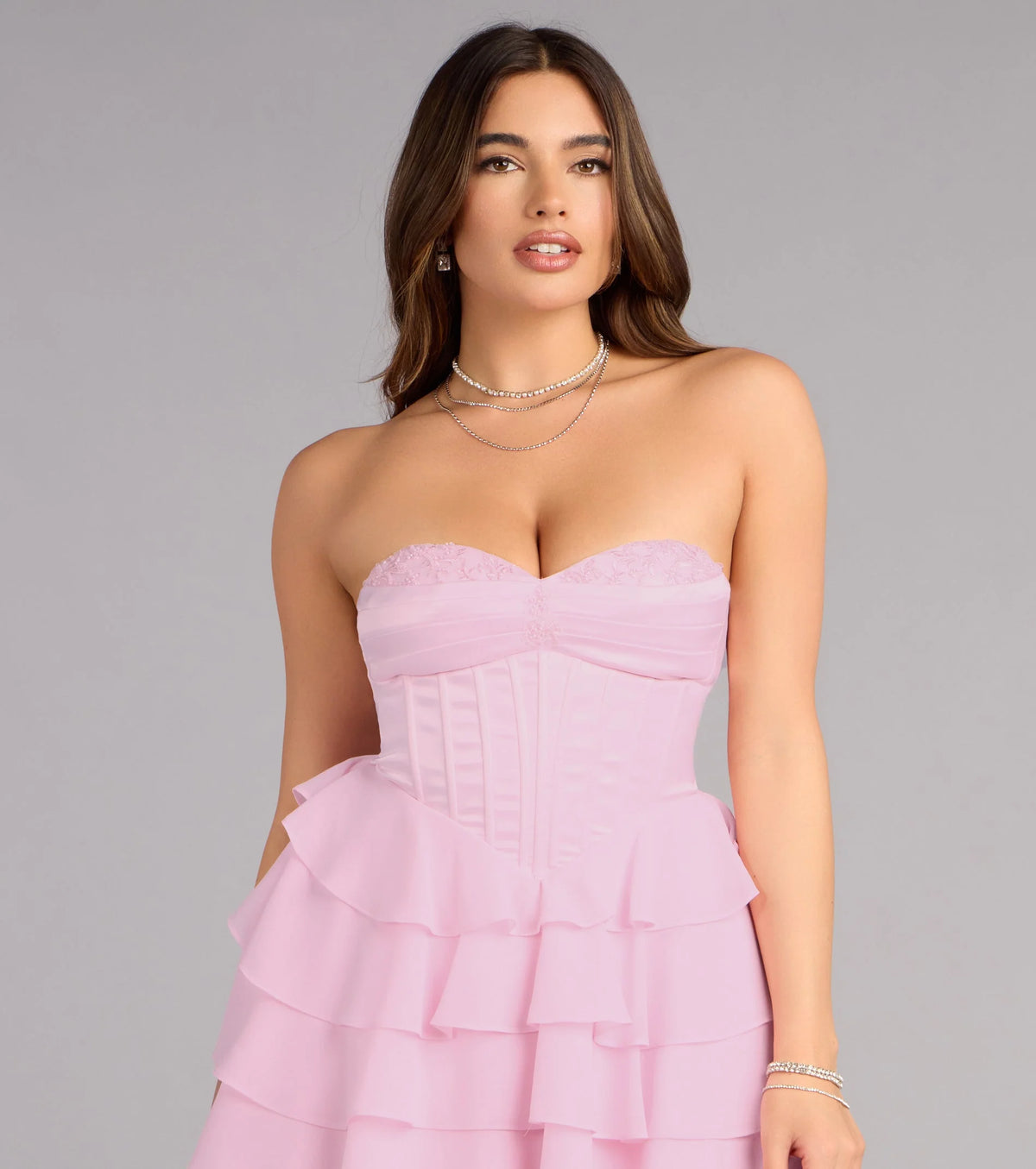 Jade Satin Chiffon Corset Skater Dress