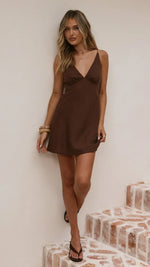 Halina Linen Mini Dress - Chocolate