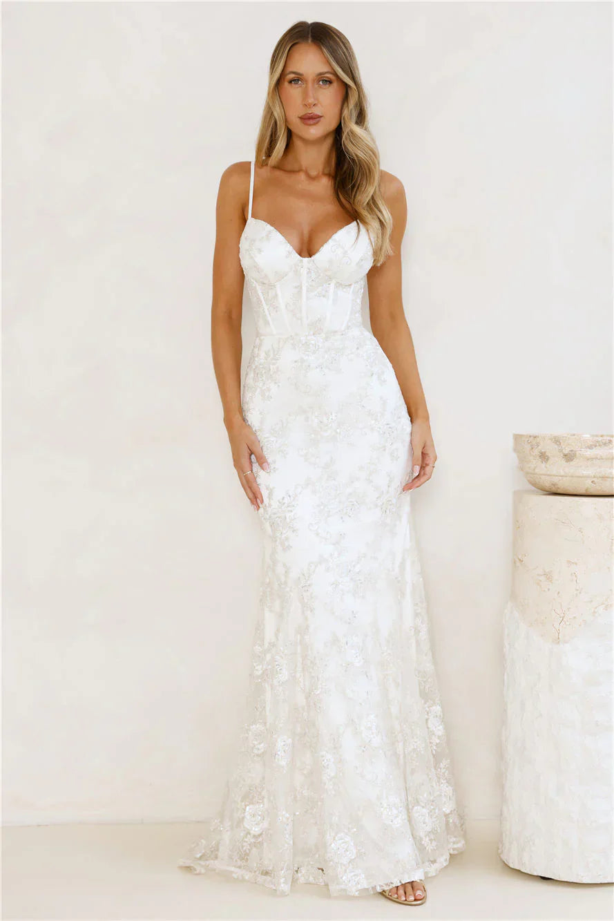 On The Silver Screen Sequin Maxi Dress Off White