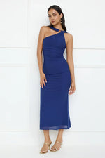 Nightlife Chic One Shoulder Mesh Midi Dress