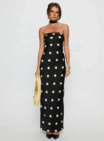 Madilaine Strapless Scarf Maxi Dress Black / Polka Dot