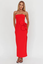No Competition Oversized Flower Maxi Dress Red