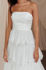 Giavana Strapless Layered Midi Dress Off White
