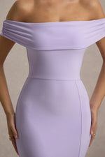 Law of Attraction | Lilac Bardot Draped Split Maxi Dress