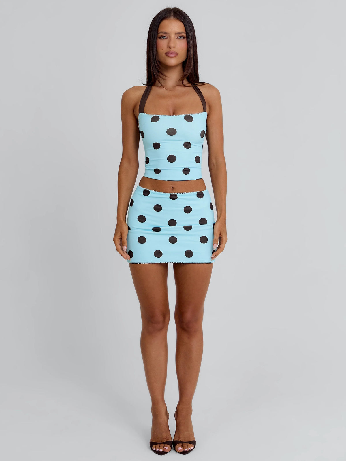 Lula Reversible Top Blue And Chocolate Polka Dot
