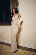 LUXE Shimmer Season Halter Sequin Maxi Dress Silver