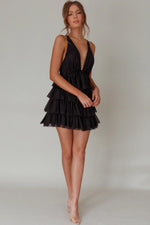 Auguste Tiered Frill Mini Dress Black