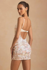Embellished Camisole Bodycon Mini Dress in Ivory