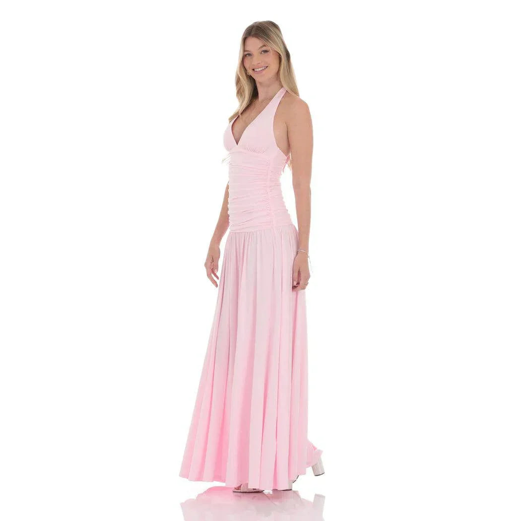 Halter Drop Waist Maxi Dress in Pink