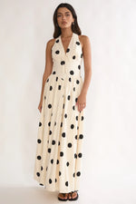 Sundrenched Halter Maxi Dress Polka Dot Beige