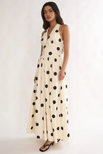Sundrenched Halter Maxi Dress Polka Dot Beige