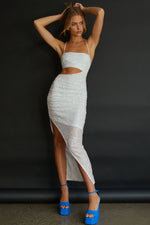 Can't Hardly Wait Cut-Out Midi Dress Sequin White
