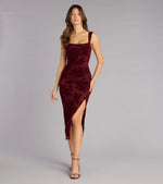 Emme Flocked Velvet Midi Formal Dress
