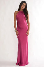 Saphirra Open Cowl Back Maxi Dress Berry