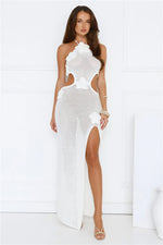 Monaco Sun Knit Halter Maxi Dress White