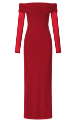 Bethanie Maxi Dress - Off The Shoulder Mesh Dress in Red