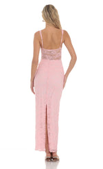 Lace Twist Ruched Maxi Dress in Pink