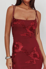 Kaela Tied Shoulder Maxi Dress Embellished Wine