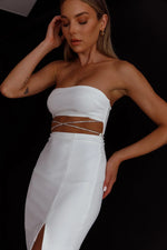 Nohemi Strapless Diamante Midi Dress White