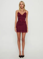 Love Is Alive Lace Mini Dress Burgundy