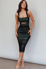 Move Maker Cut-Out Ruched Midi Dress Green/Black
